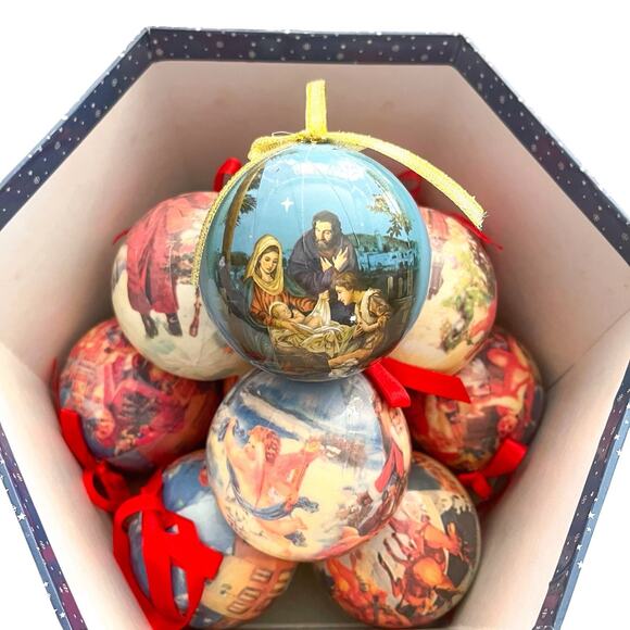 12 Victorian Santa with Angels 10" Christmas Ornaments Paper Mache Decoupage - Picture 3 of 10